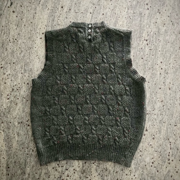 100% shetland wool sleeveless sweater vest vintage green red cable knit ivy prep - Picture 7 of 15